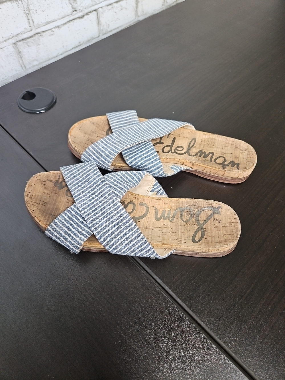 Sam Edelman Women's Hattie Sandal Blue/White Striped Size 7